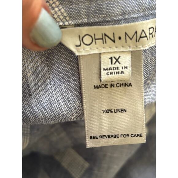 John Mark blue/white linen tunic, 1X, artsy, coastal, relaxed, earthy, Lagom - Picture 4 of 4